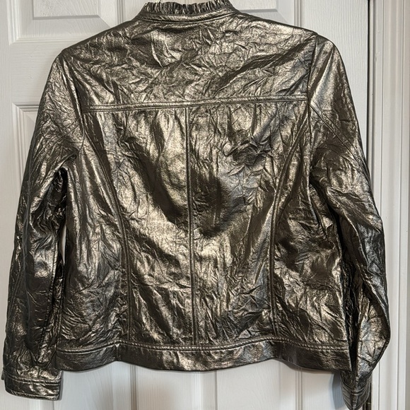 Erin London Metal Works Metallic Bomber Jacket Pewter/Silver Women’s Size Medium - Picture 3 of 3